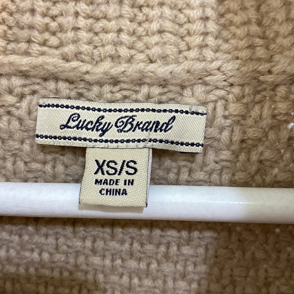 Lucky Brand Cowl Neck Poncho Fringed Knitted Sweater Tan Women’s Size XS Small - Picture 3 of 7